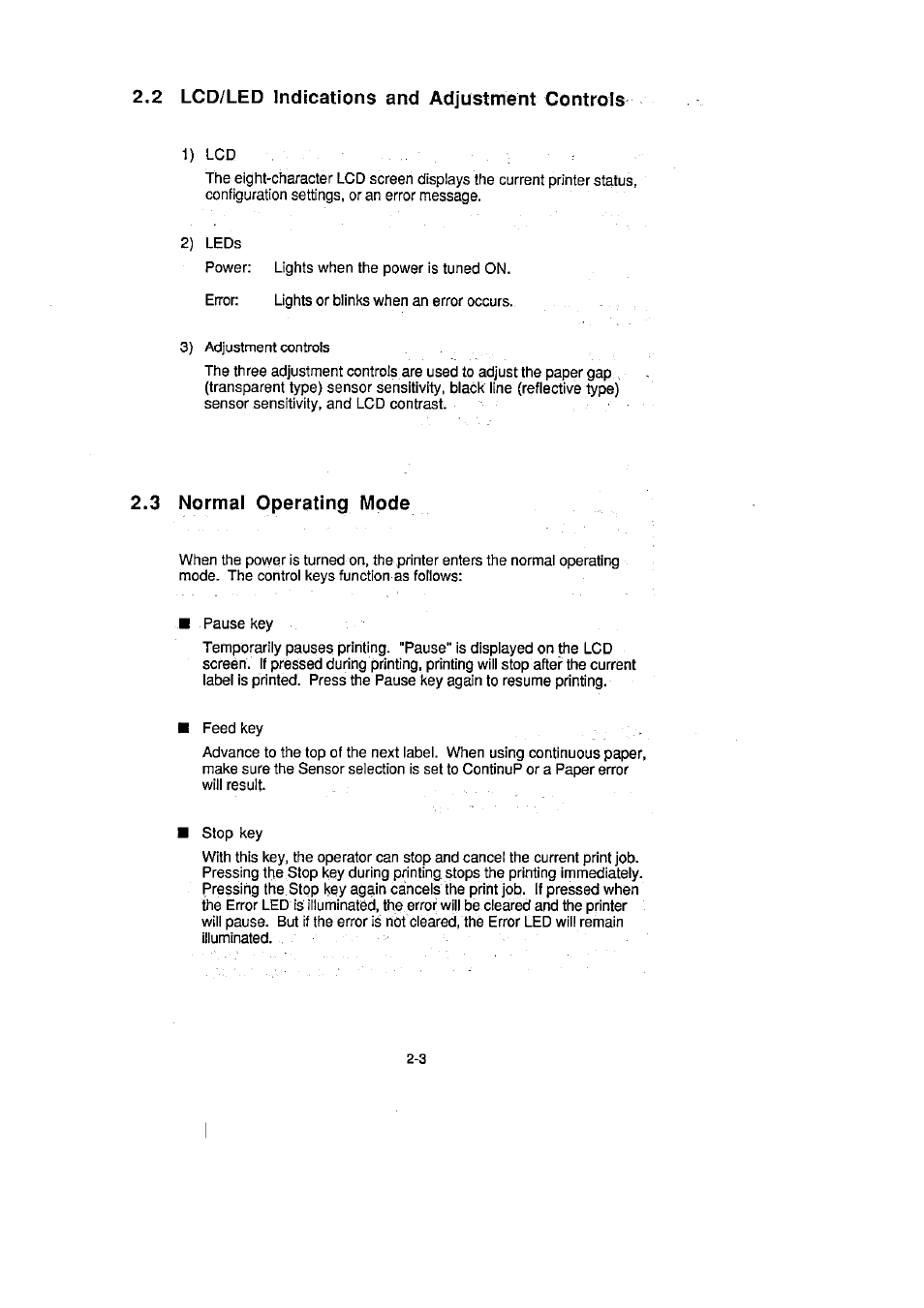 2 lcd/led indications and adjustment controls, 3 normal operating mode | CITIZEN CLP-2001 User Manual | Page 25 / 68