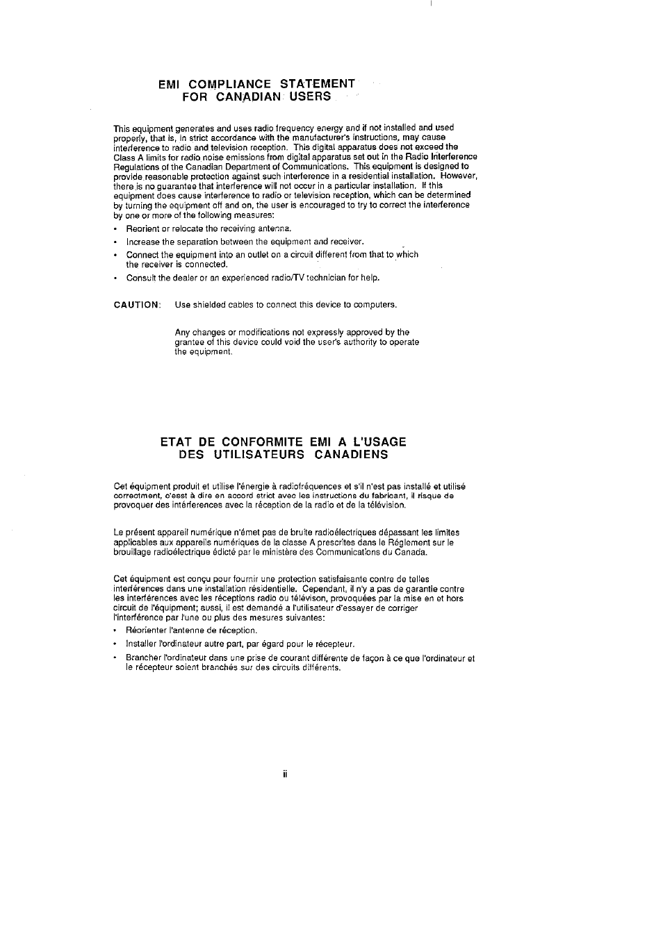 Emi compliance statement for canadian users | CITIZEN CLP-2001 User Manual | Page 3 / 68