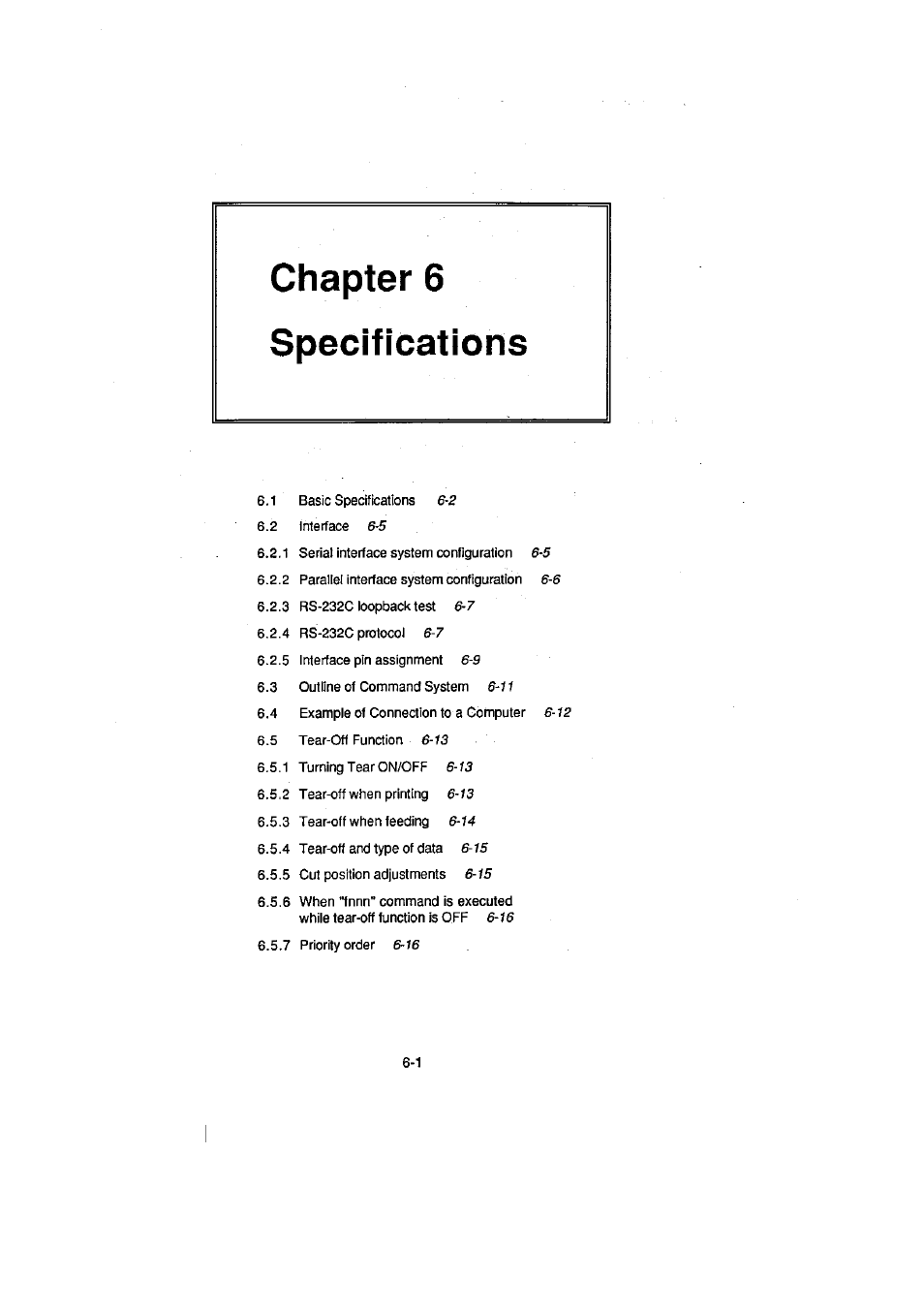 Chapter 6 specifications, Chapter 6 specifications -1 | CITIZEN CLP-2001 User Manual | Page 53 / 68