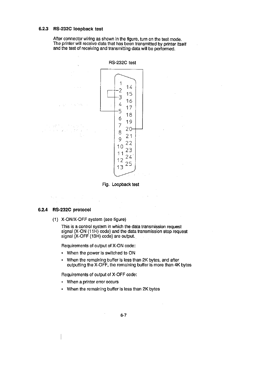 3 rs-232c loopback test, 4 rs-232c protocol, 3 rs-232c loopback test -7 | 4 rs-232c protocol -7 | CITIZEN CLP-2001 User Manual | Page 59 / 68
