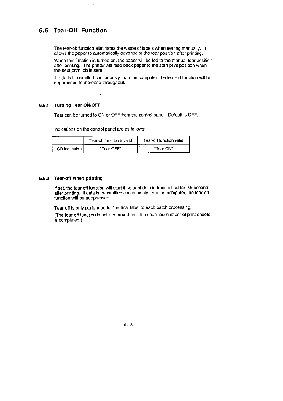 5 tear-off function, 1 turning tear on/off, 2 tear-off when printing | CITIZEN CLP-2001 User Manual | Page 65 / 68