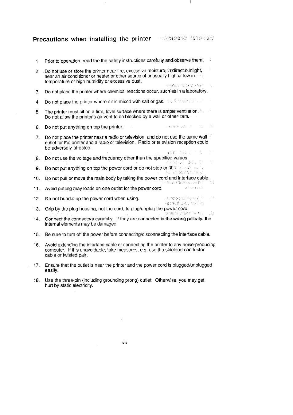 Precautions when installing the printer | CITIZEN CLP-2001 User Manual | Page 9 / 68