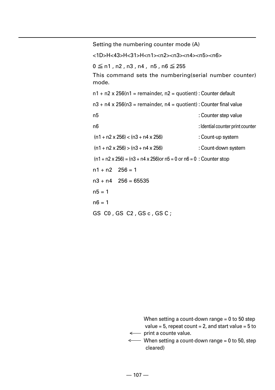 Gs c1 n1 n2 n3 n4 n5 n6 | CITIZEN CBM1000II User Manual | Page 109 / 112