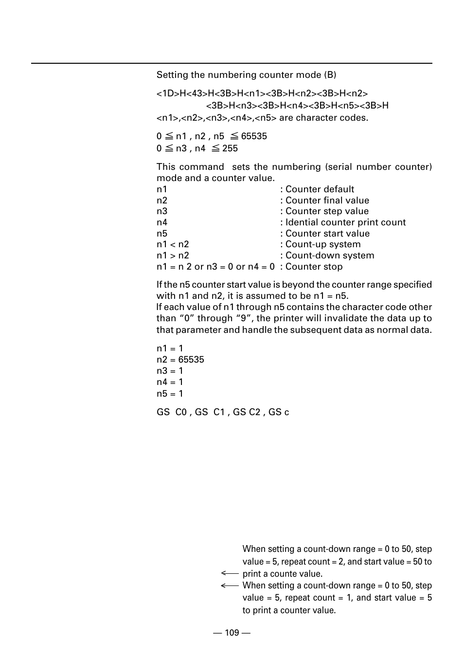 Gs c ; n1 ; n2 ; n3 ; n4 ; n5 | CITIZEN CBM1000II User Manual | Page 111 / 112