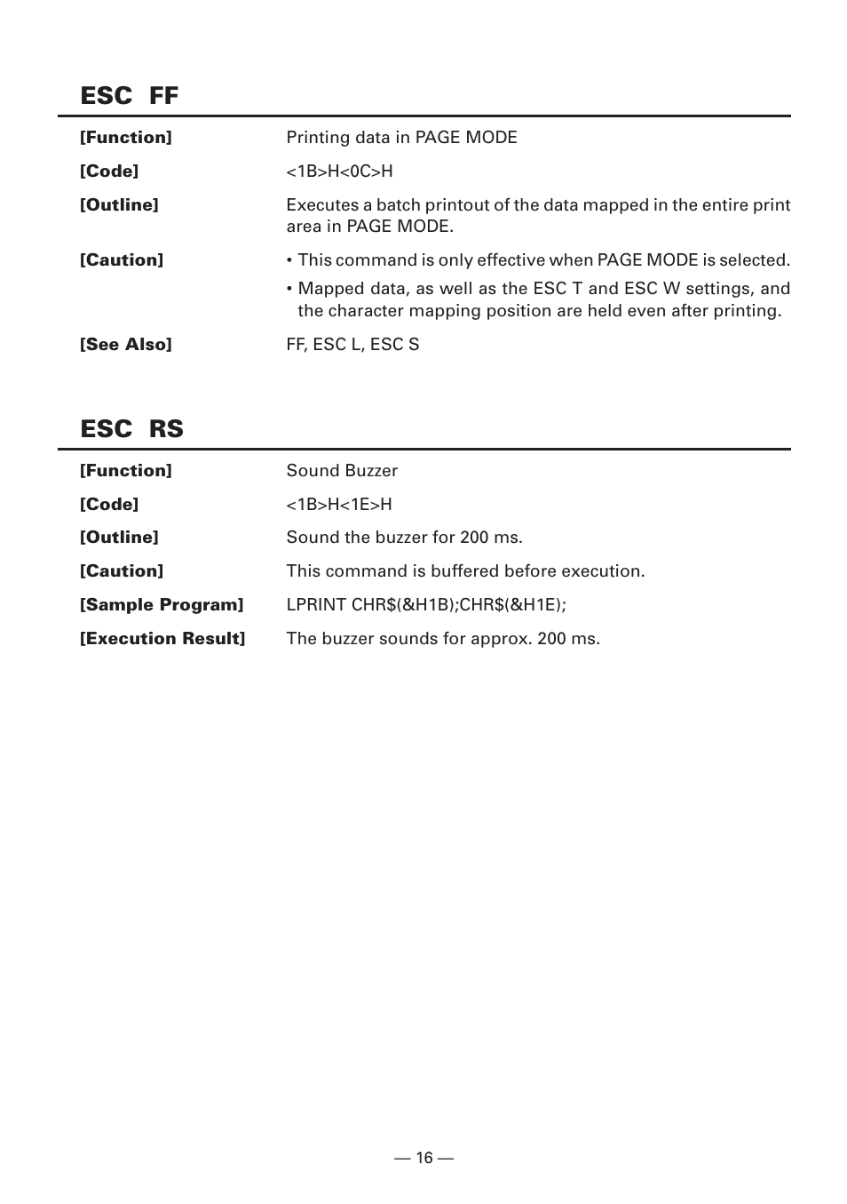 Esc ff, Esc rs | CITIZEN CBM1000II User Manual | Page 18 / 112