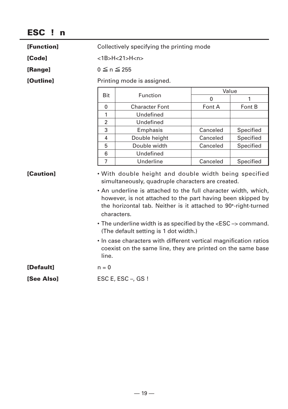 Esc ! n | CITIZEN CBM1000II User Manual | Page 21 / 112