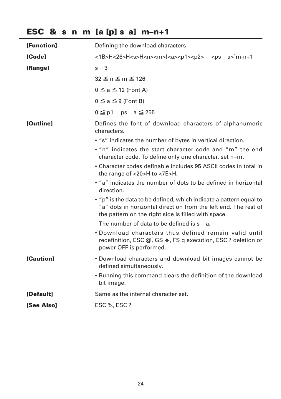 Esc & s n m [a [p] sxa] m–n+1, Esc & s n m [a [p] s × a] m–n+1 | CITIZEN CBM1000II User Manual | Page 26 / 112