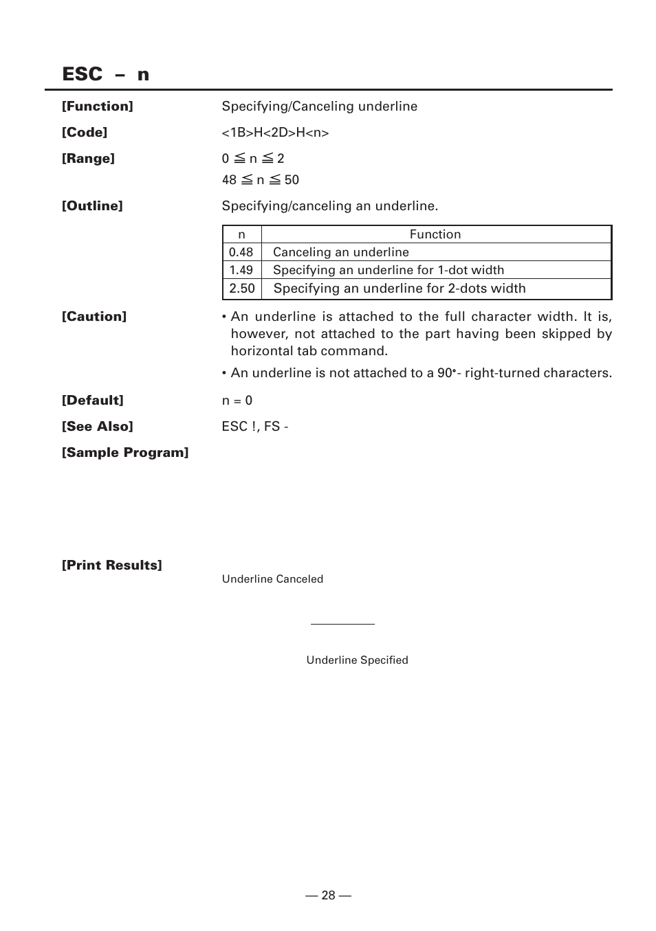 Esc – n | CITIZEN CBM1000II User Manual | Page 30 / 112