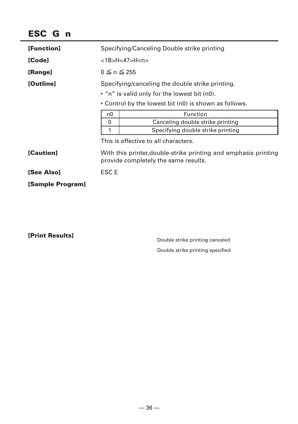 Esc g n | CITIZEN CBM1000II User Manual | Page 38 / 112