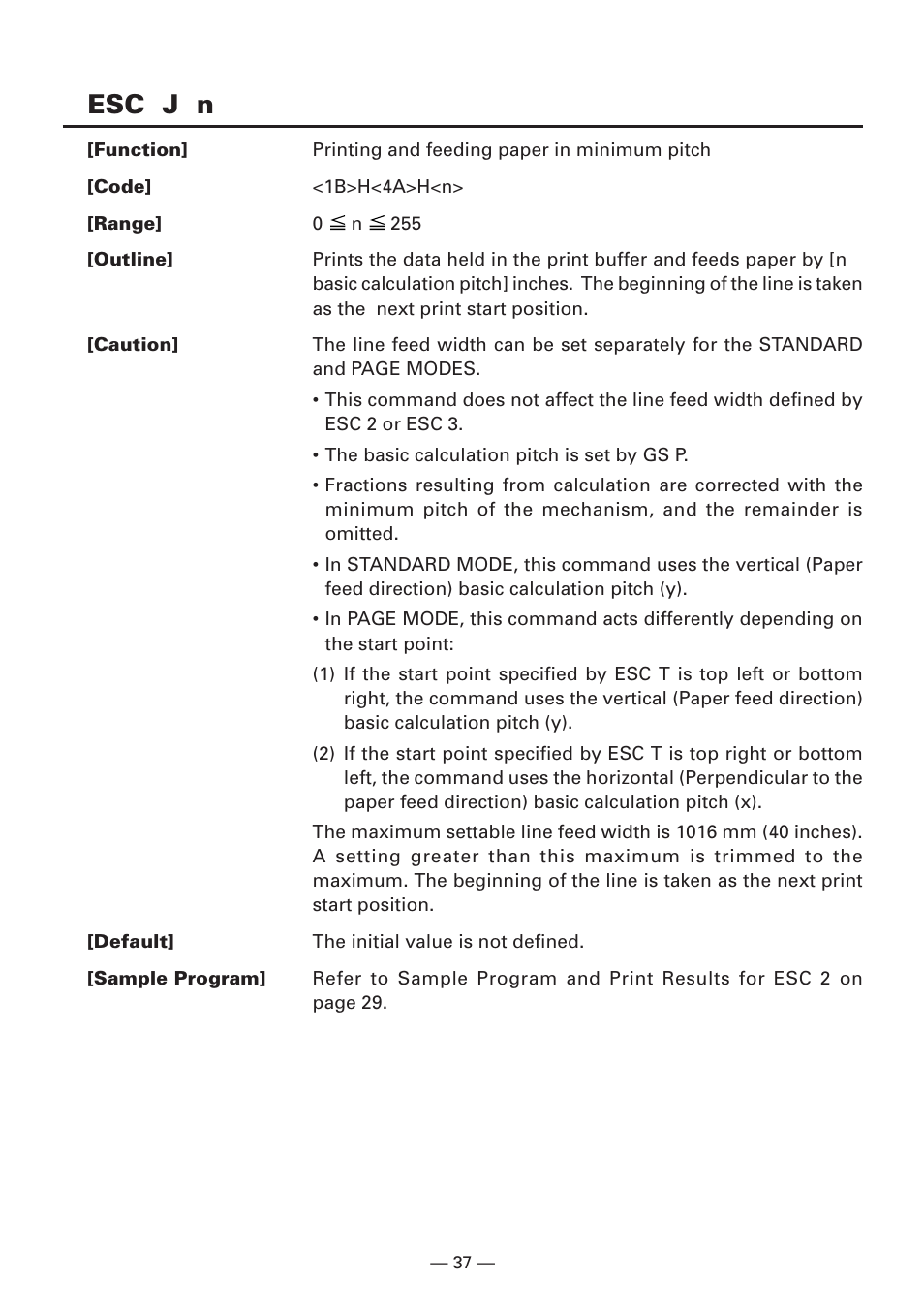 Esc j n | CITIZEN CBM1000II User Manual | Page 39 / 112