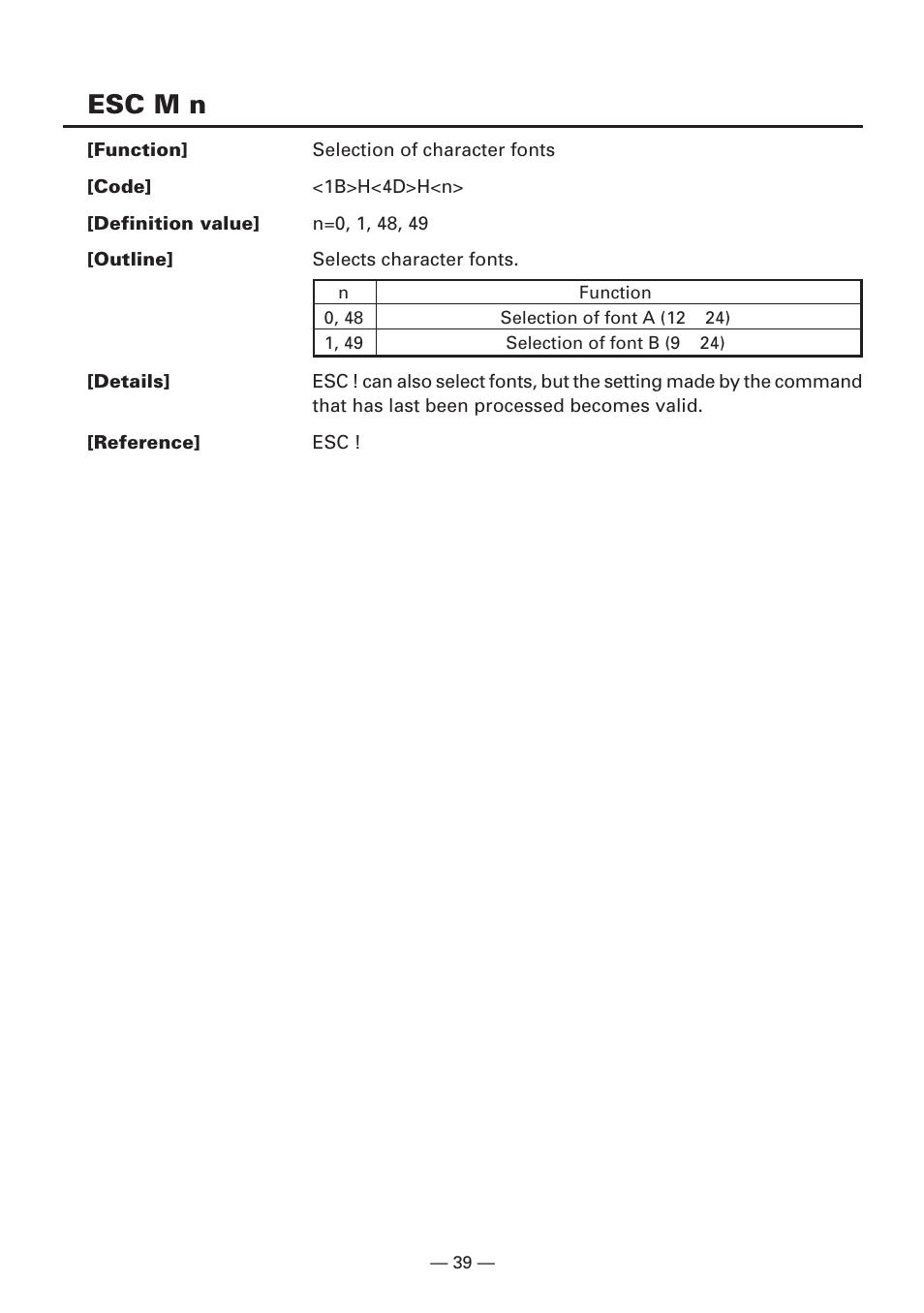 Esc m n | CITIZEN CBM1000II User Manual | Page 41 / 112