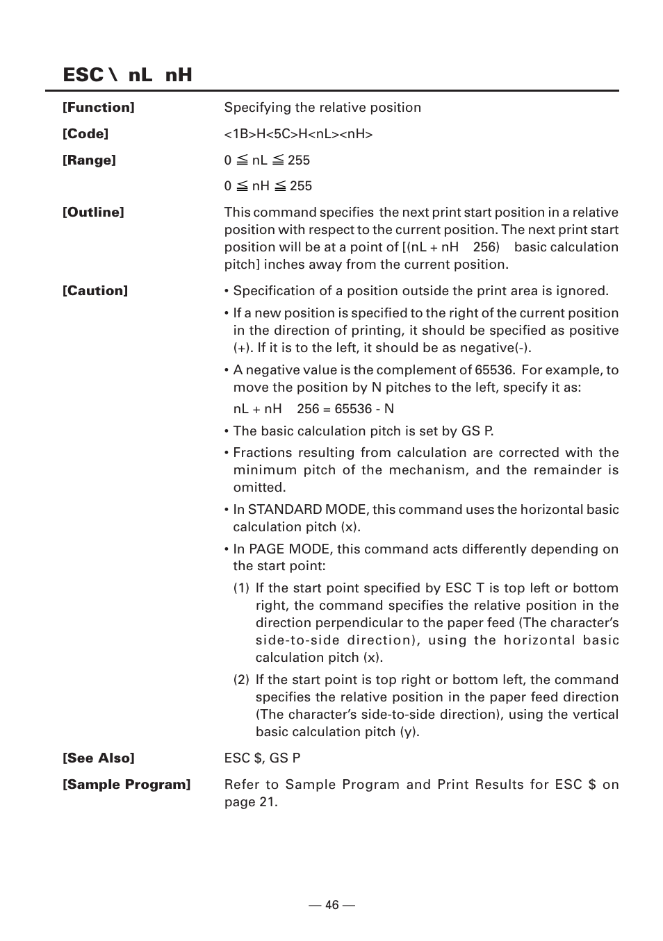 Esc \ nl nh | CITIZEN CBM1000II User Manual | Page 48 / 112