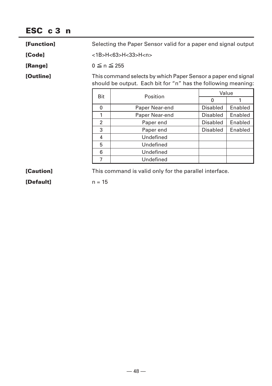 Esc c 3 n | CITIZEN CBM1000II User Manual | Page 50 / 112