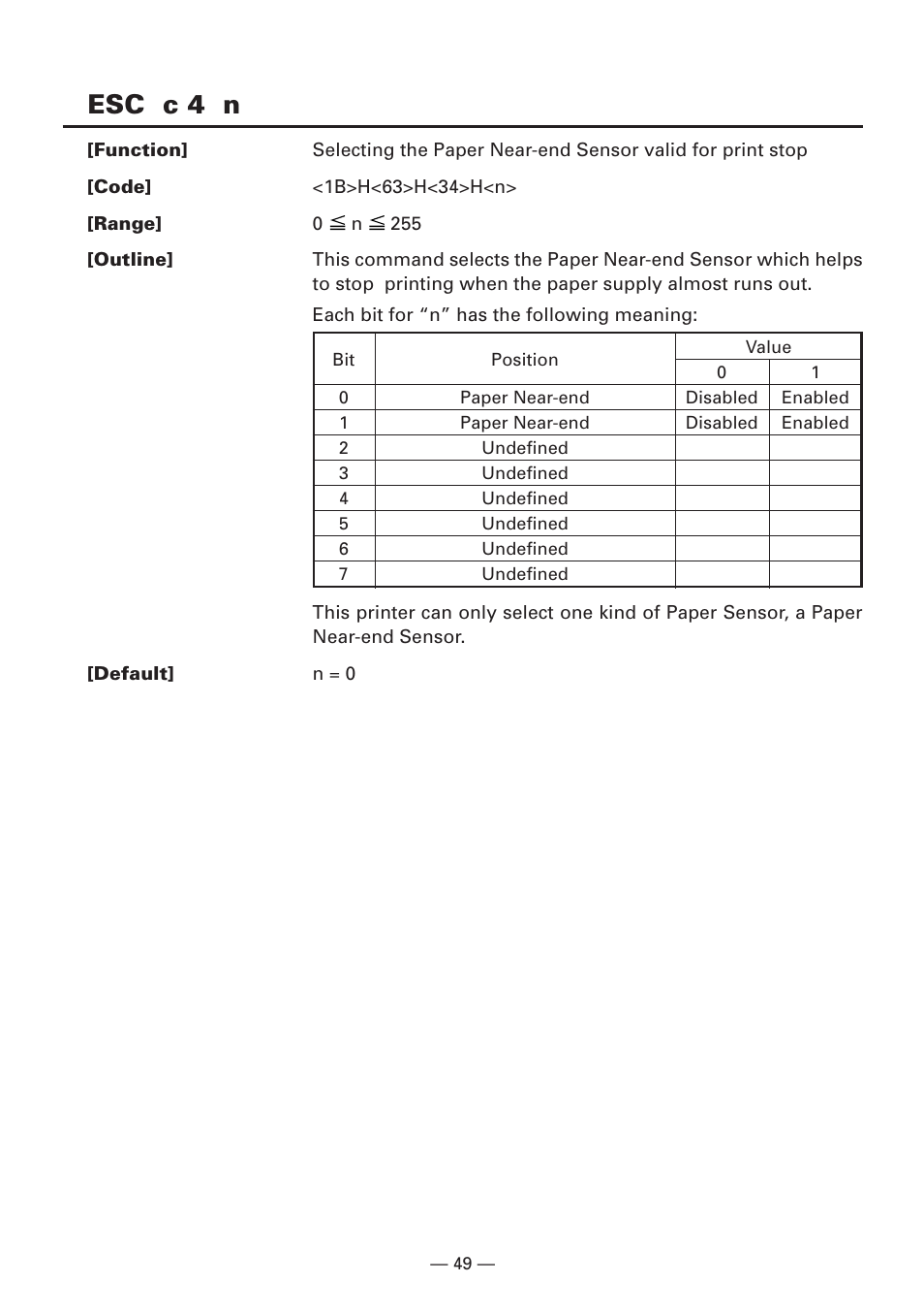Esc c 4 n | CITIZEN CBM1000II User Manual | Page 51 / 112