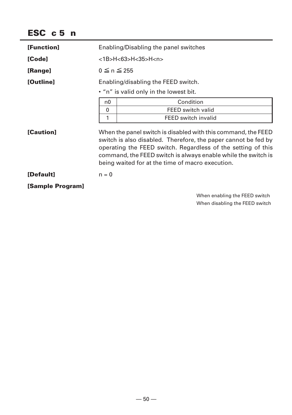 Esc c 5 n | CITIZEN CBM1000II User Manual | Page 52 / 112