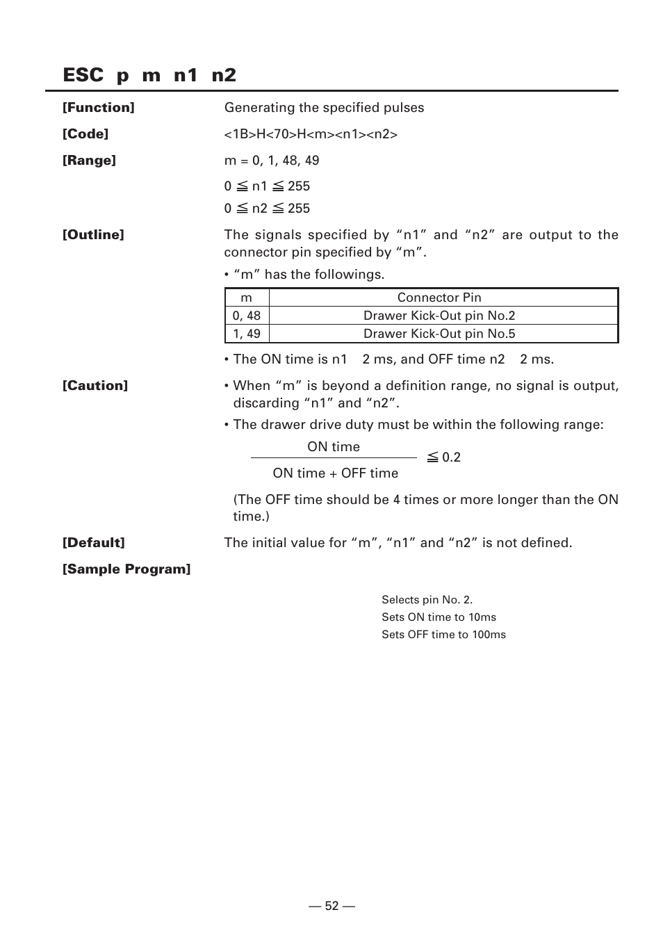 Esc p m n1 n2 | CITIZEN CBM1000II User Manual | Page 54 / 112