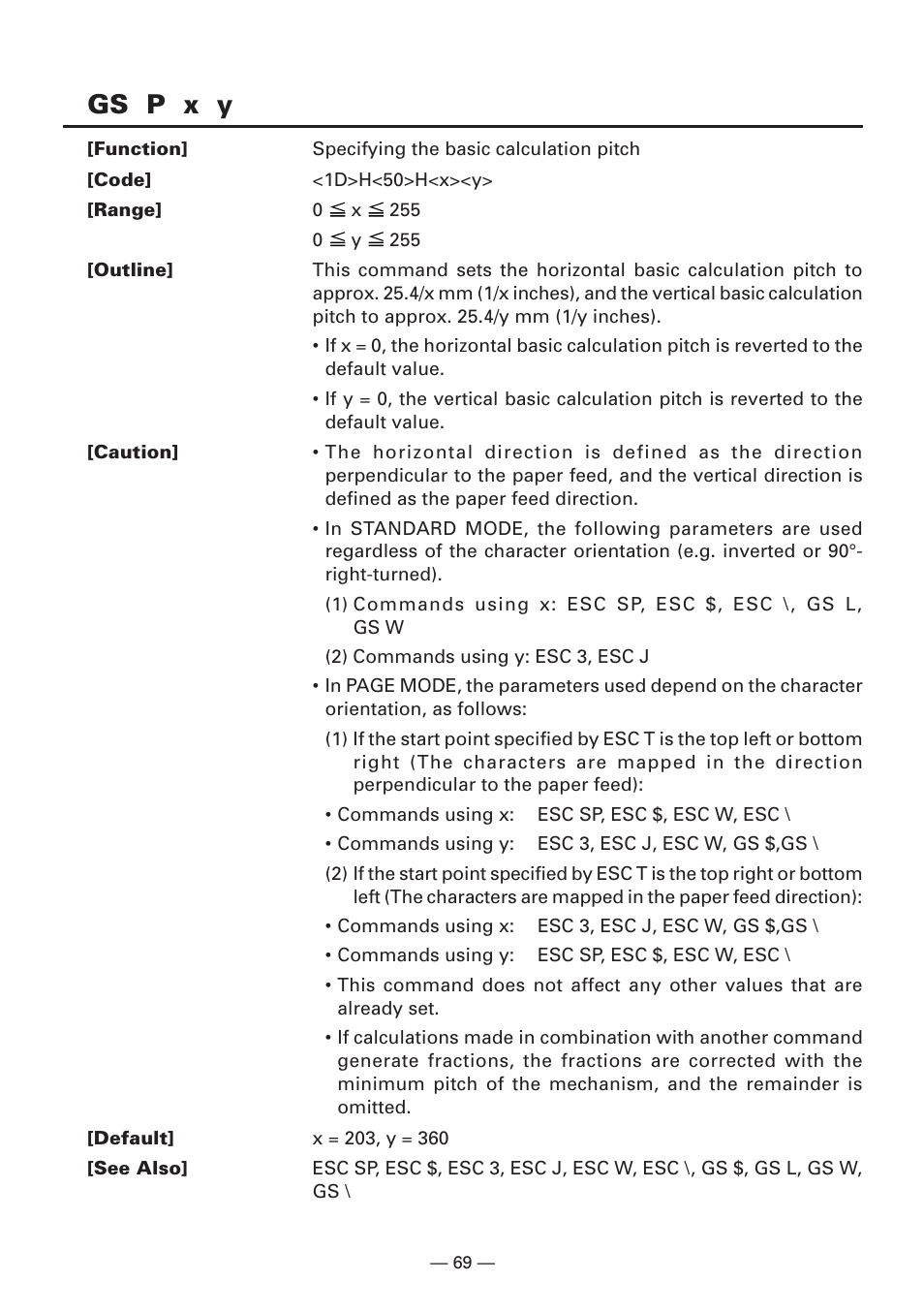 Gs p x y | CITIZEN CBM1000II User Manual | Page 71 / 112