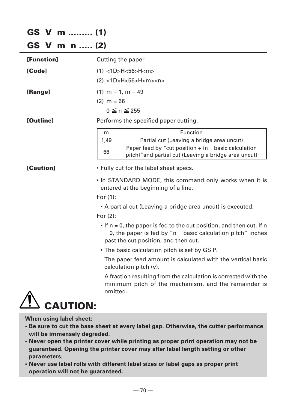 Gs v m ......... (1) gs v m n ..... (2), Caution | CITIZEN CBM1000II User Manual | Page 72 / 112