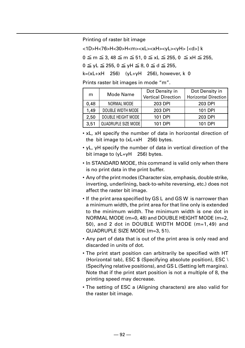 Gs v 0 m xl xh yl yh d1...dk | CITIZEN CBM1000II User Manual | Page 94 / 112