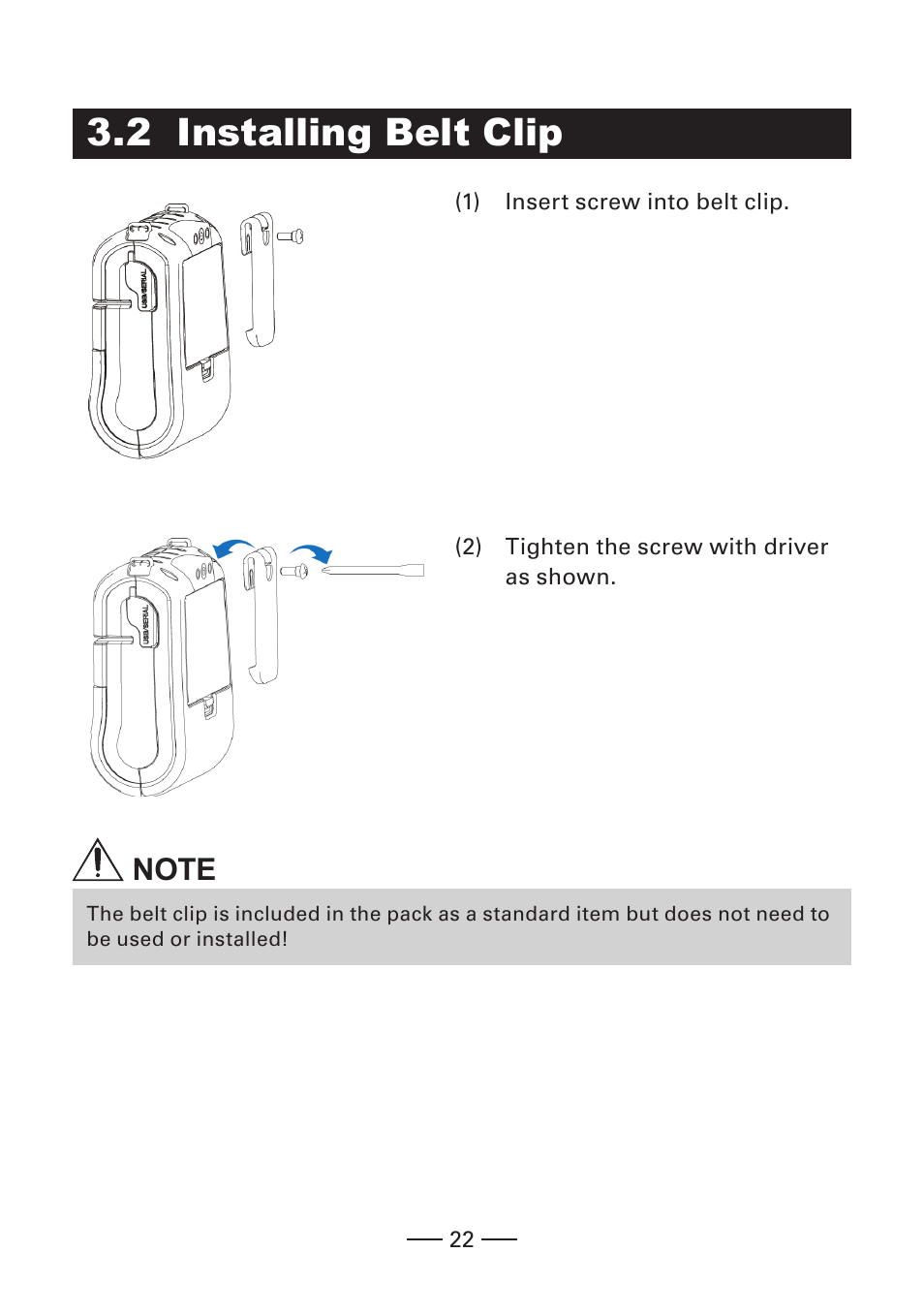 2 installing belt clip, N 3.2 installing belt clip | CITIZEN MOBILE THERMAL PRINTER CMP-20 User Manual | Page 22 / 33