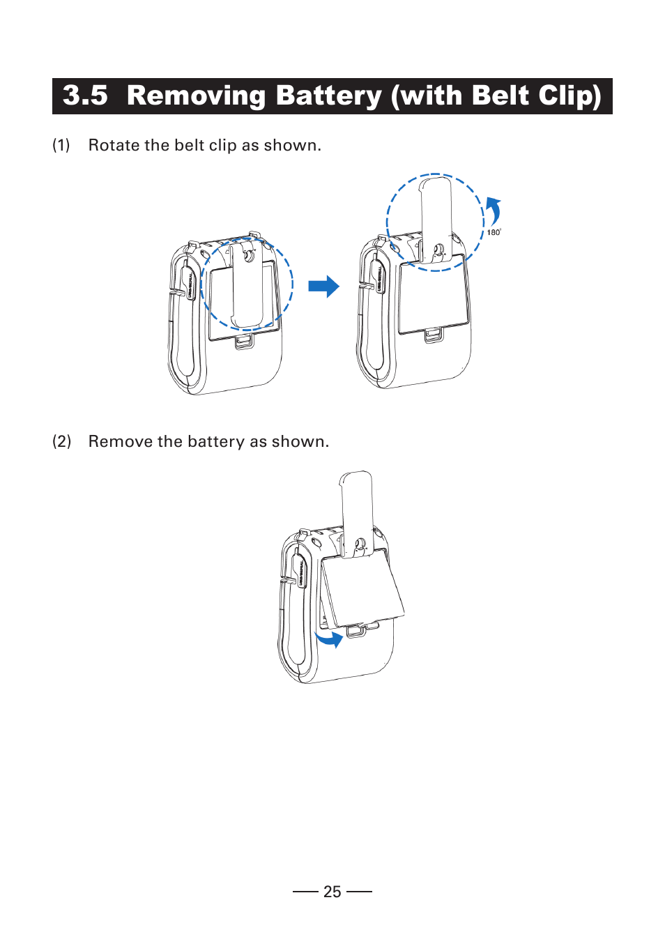 5 removing battery (with belt clip), O 3.5 removing battery | CITIZEN MOBILE THERMAL PRINTER CMP-20 User Manual | Page 25 / 33
