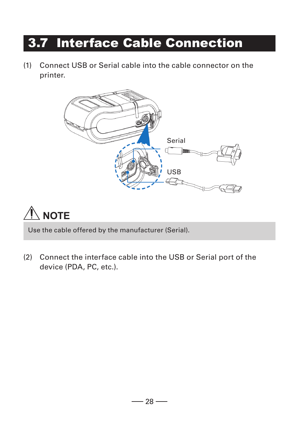 7 interface cable connection | CITIZEN MOBILE THERMAL PRINTER CMP-20 User Manual | Page 28 / 33