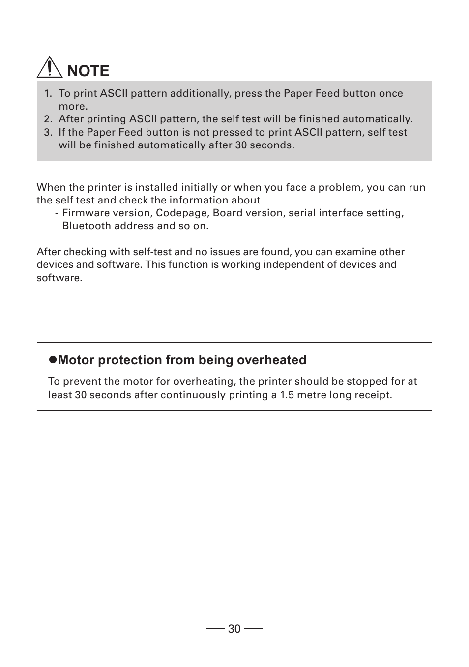 Zmotor protection from being overheated | CITIZEN MOBILE THERMAL PRINTER CMP-20 User Manual | Page 30 / 33