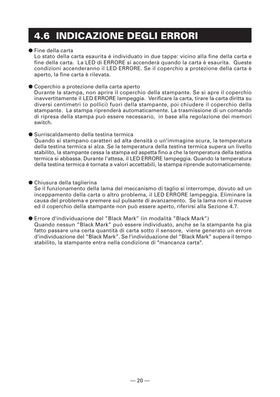 6 indicazione degli errori | CITIZEN CT-S4000DC User Manual | Page 101 / 136