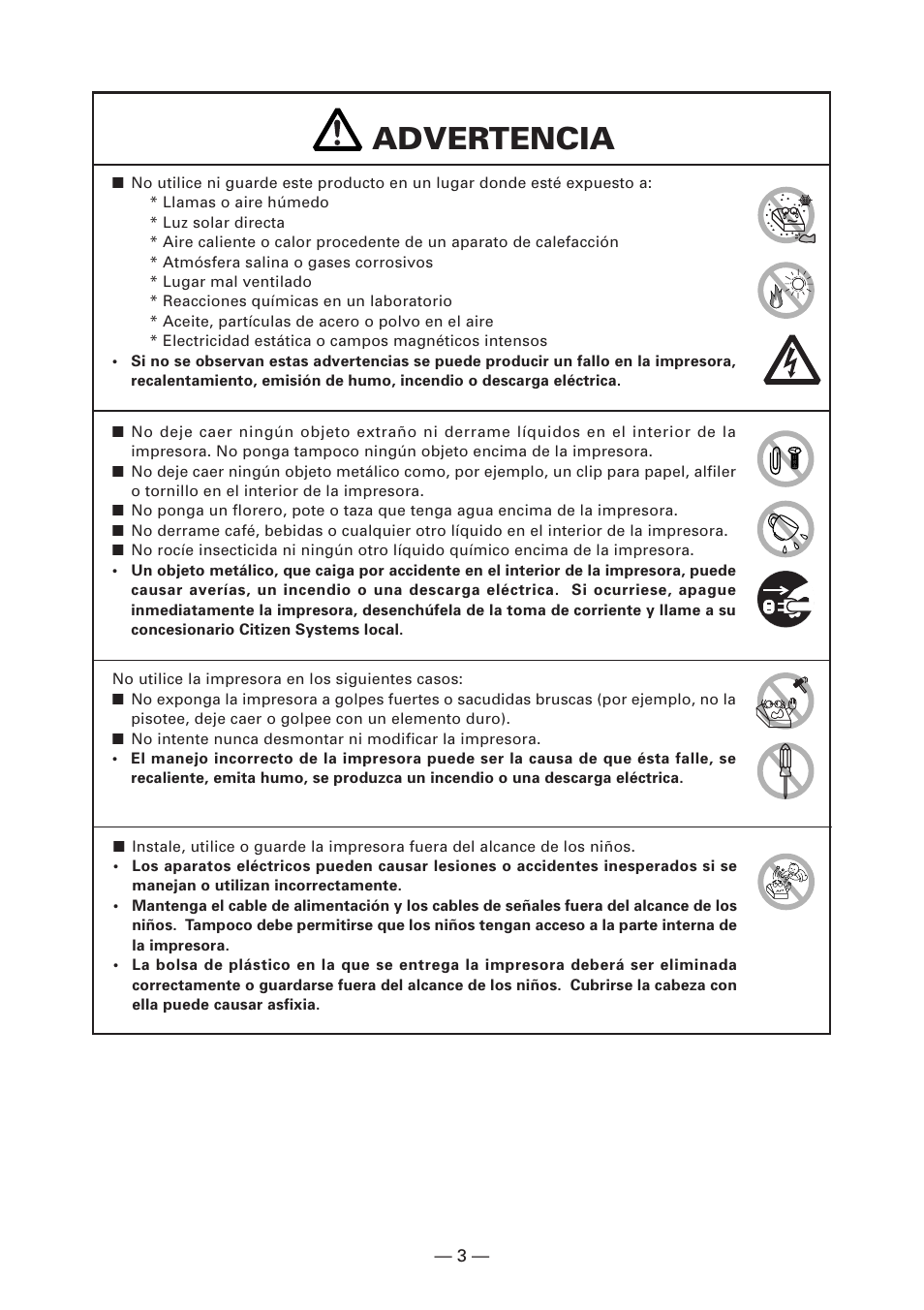 Advertencia | CITIZEN CT-S4000DC User Manual | Page 110 / 136