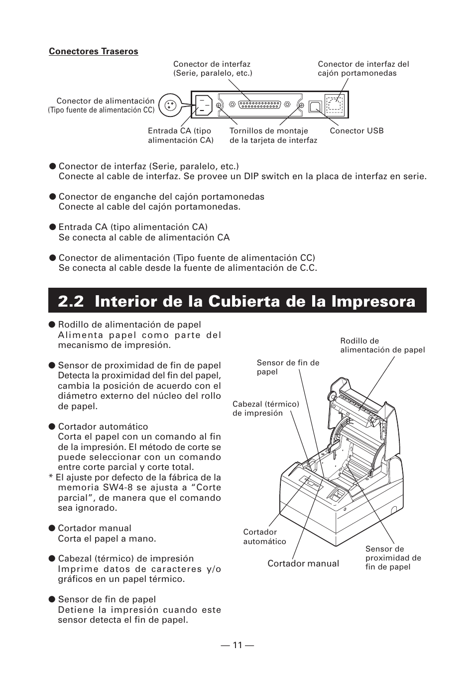 2 interior de la cubierta de la impresora | CITIZEN CT-S4000DC User Manual | Page 118 / 136