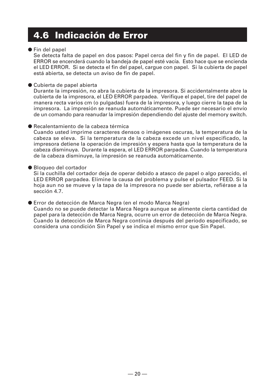 6 indicación de error | CITIZEN CT-S4000DC User Manual | Page 127 / 136