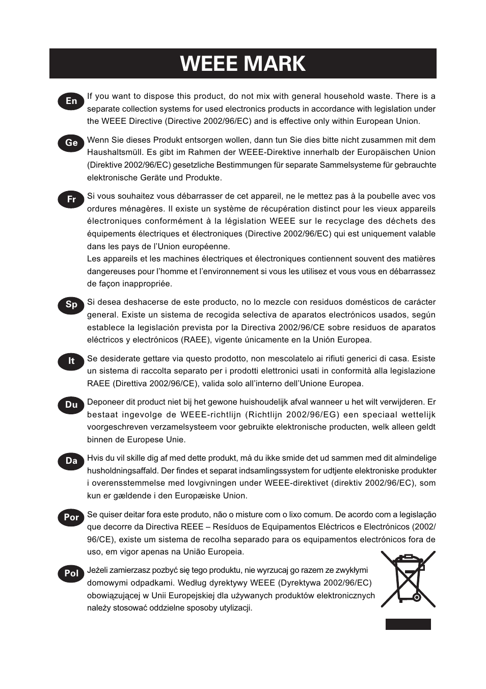 Weee mark | CITIZEN CT-S4000DC User Manual | Page 135 / 136