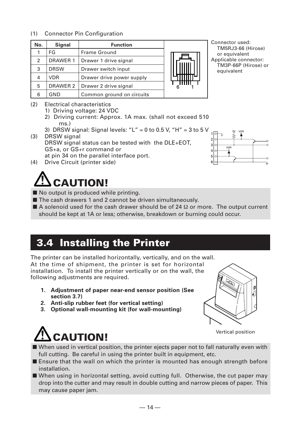 4 installing the printer, Caution | CITIZEN CT-S4000DC User Manual | Page 17 / 136