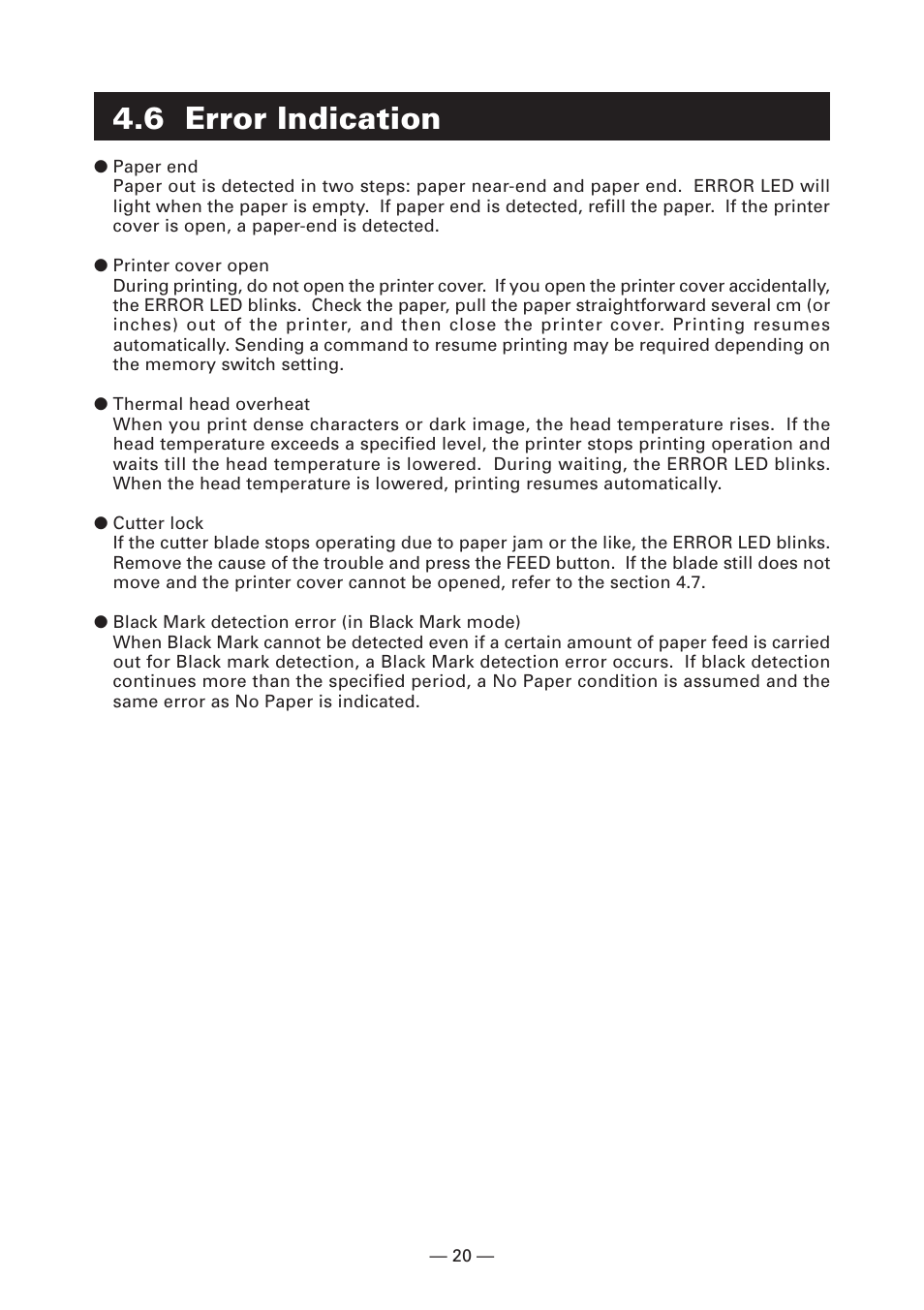 6 error indication | CITIZEN CT-S4000DC User Manual | Page 23 / 136