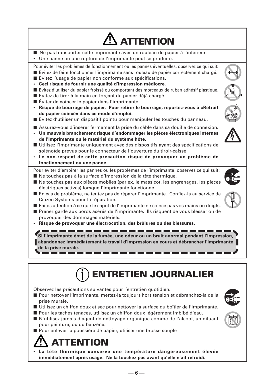 Attention, Entretien journalier attention | CITIZEN CT-S4000DC User Manual | Page 35 / 136