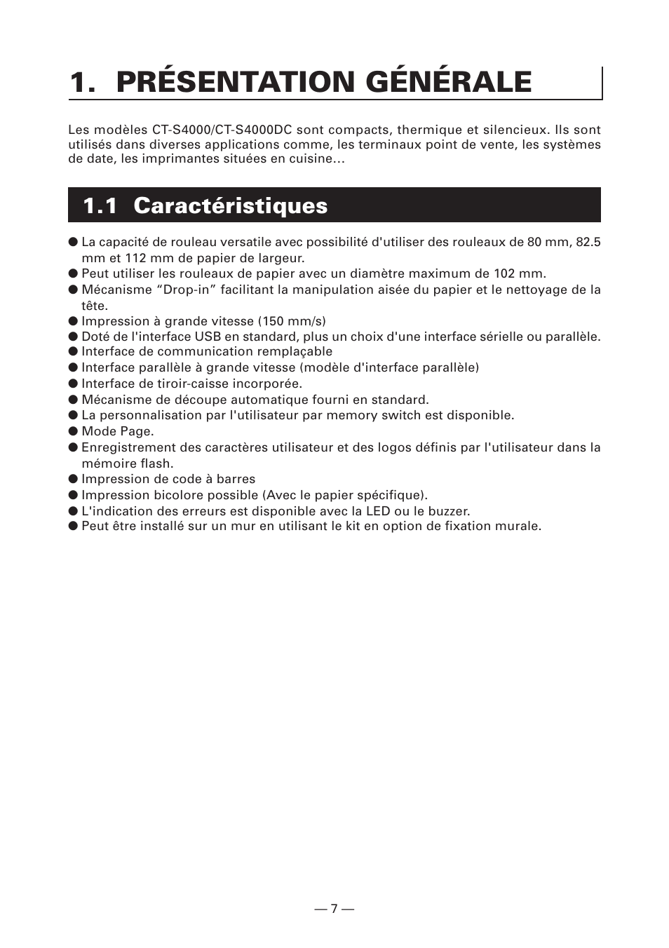 Présentation générale, 1 caractéristiques | CITIZEN CT-S4000DC User Manual | Page 36 / 136