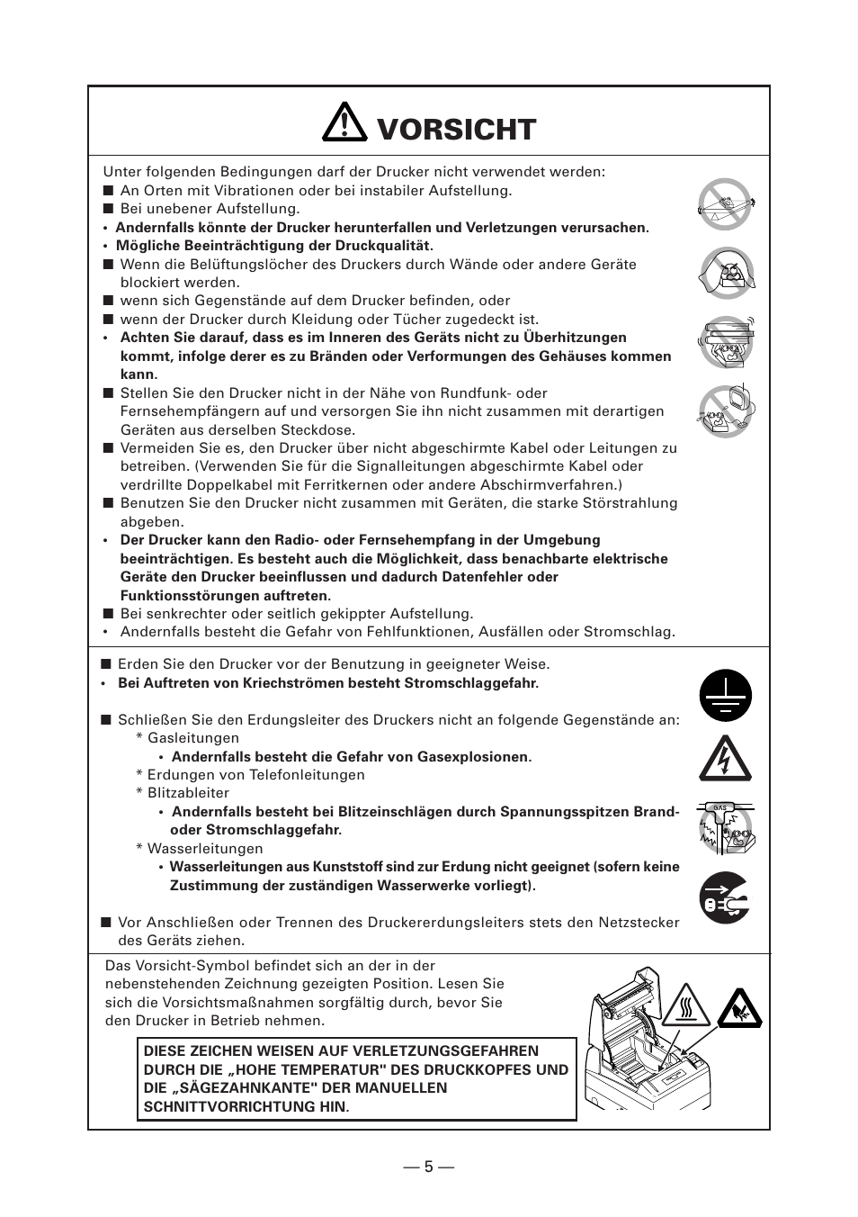 Vorsicht | CITIZEN CT-S4000DC User Manual | Page 60 / 136