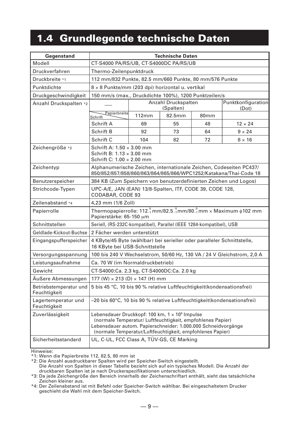 4 grundlegende technische daten | CITIZEN CT-S4000DC User Manual | Page 64 / 136