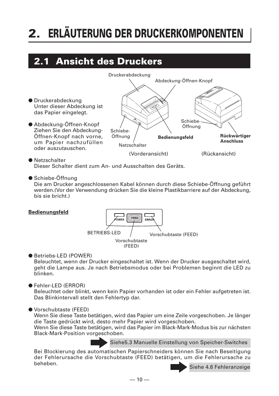 Erläuterung der druckerkomponenten, 1 ansicht des druckers | CITIZEN CT-S4000DC User Manual | Page 65 / 136