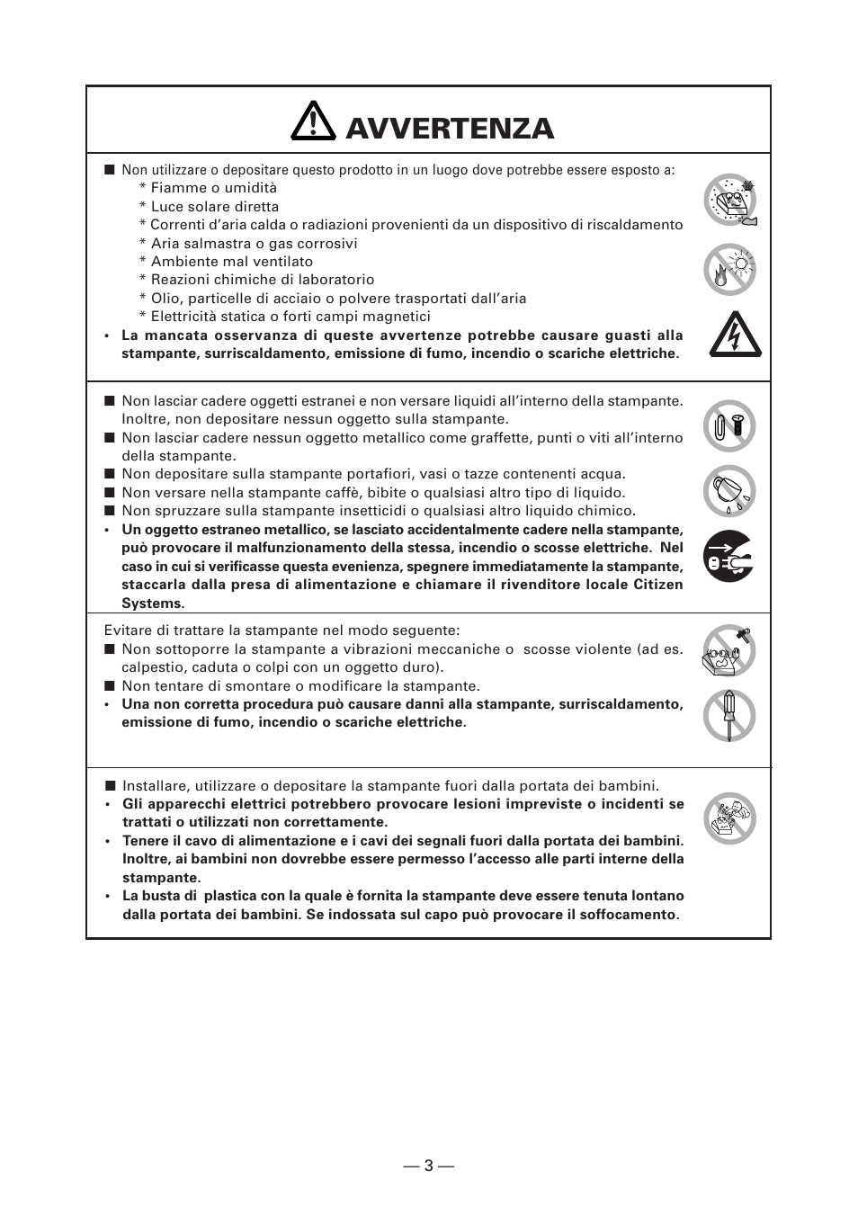 Avvertenza | CITIZEN CT-S4000DC User Manual | Page 84 / 136