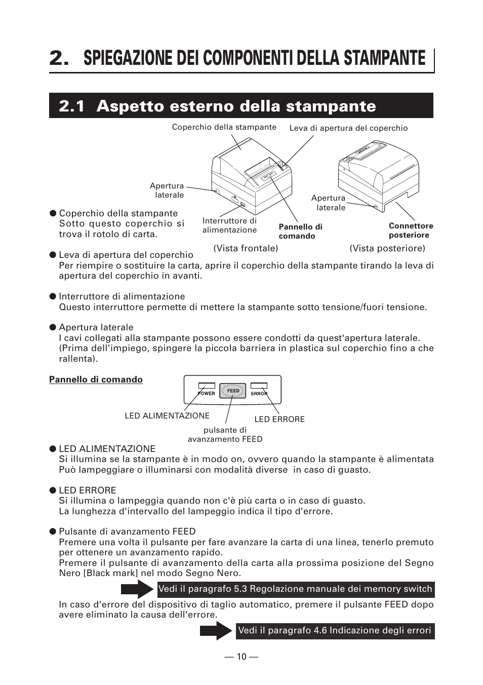 Spiegazione dei componenti della stampante, 1 aspetto esterno della stampante | CITIZEN CT-S4000DC User Manual | Page 91 / 136