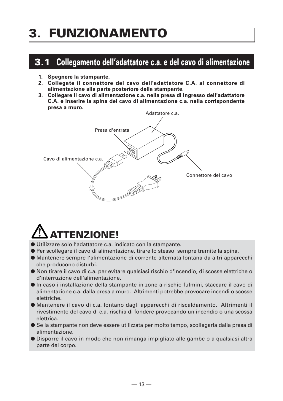 Funzionamento, Attenzione | CITIZEN CT-S281 User Manual | Page 100 / 144