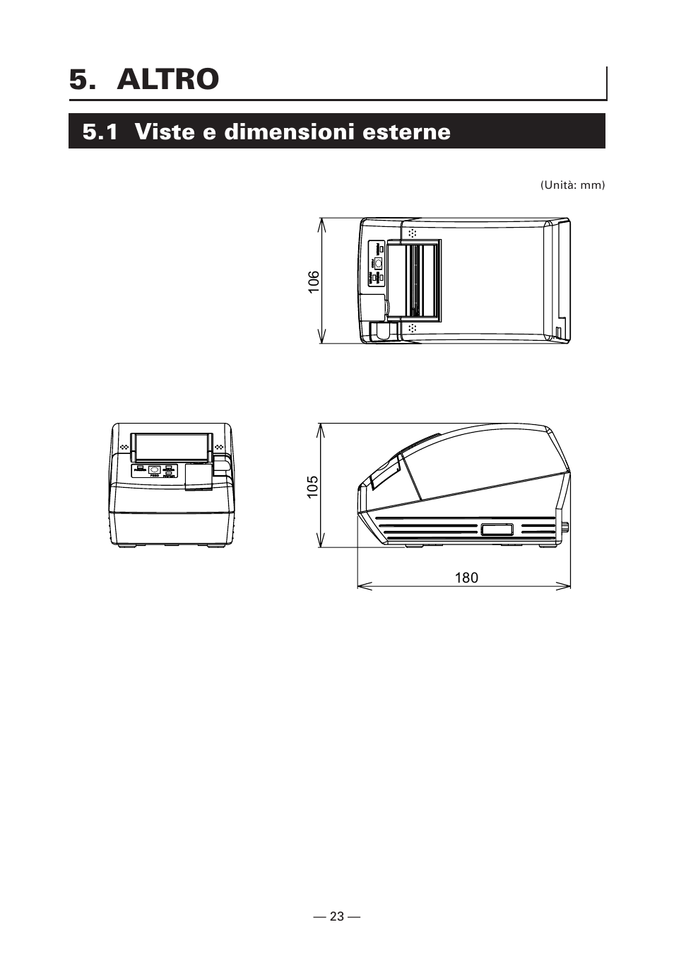 Altro, 1 viste e dimensioni esterne | CITIZEN CT-S281 User Manual | Page 110 / 144