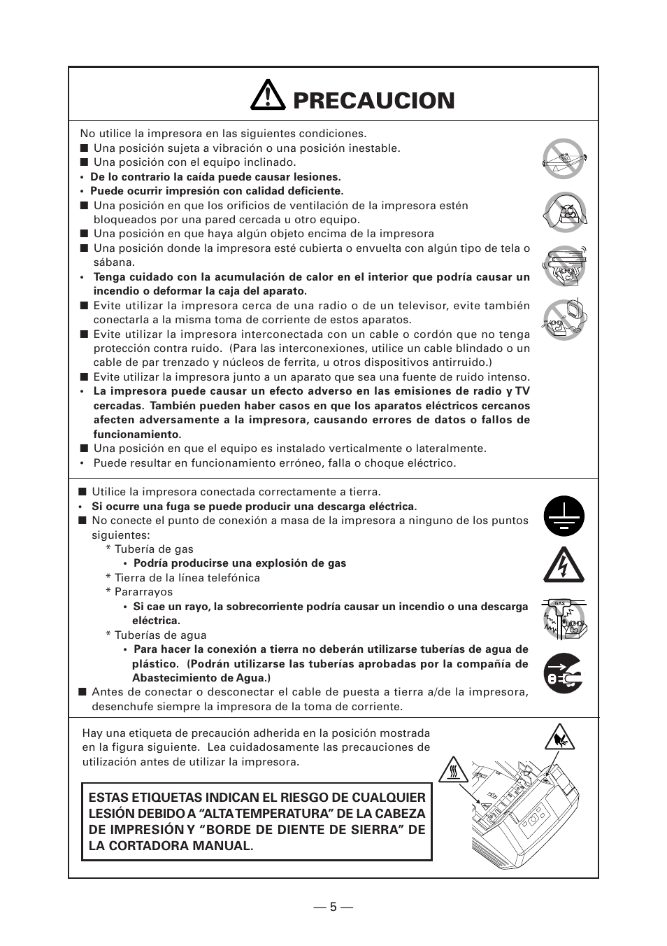 Precaucion | CITIZEN CT-S281 User Manual | Page 120 / 144