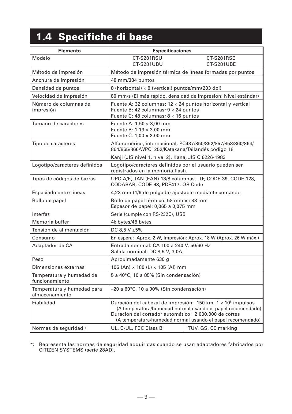 4 specifiche di base | CITIZEN CT-S281 User Manual | Page 124 / 144