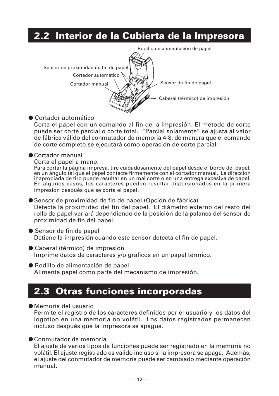 2 interior de la cubierta de la impresora, 3 otras funciones incorporadas | CITIZEN CT-S281 User Manual | Page 127 / 144