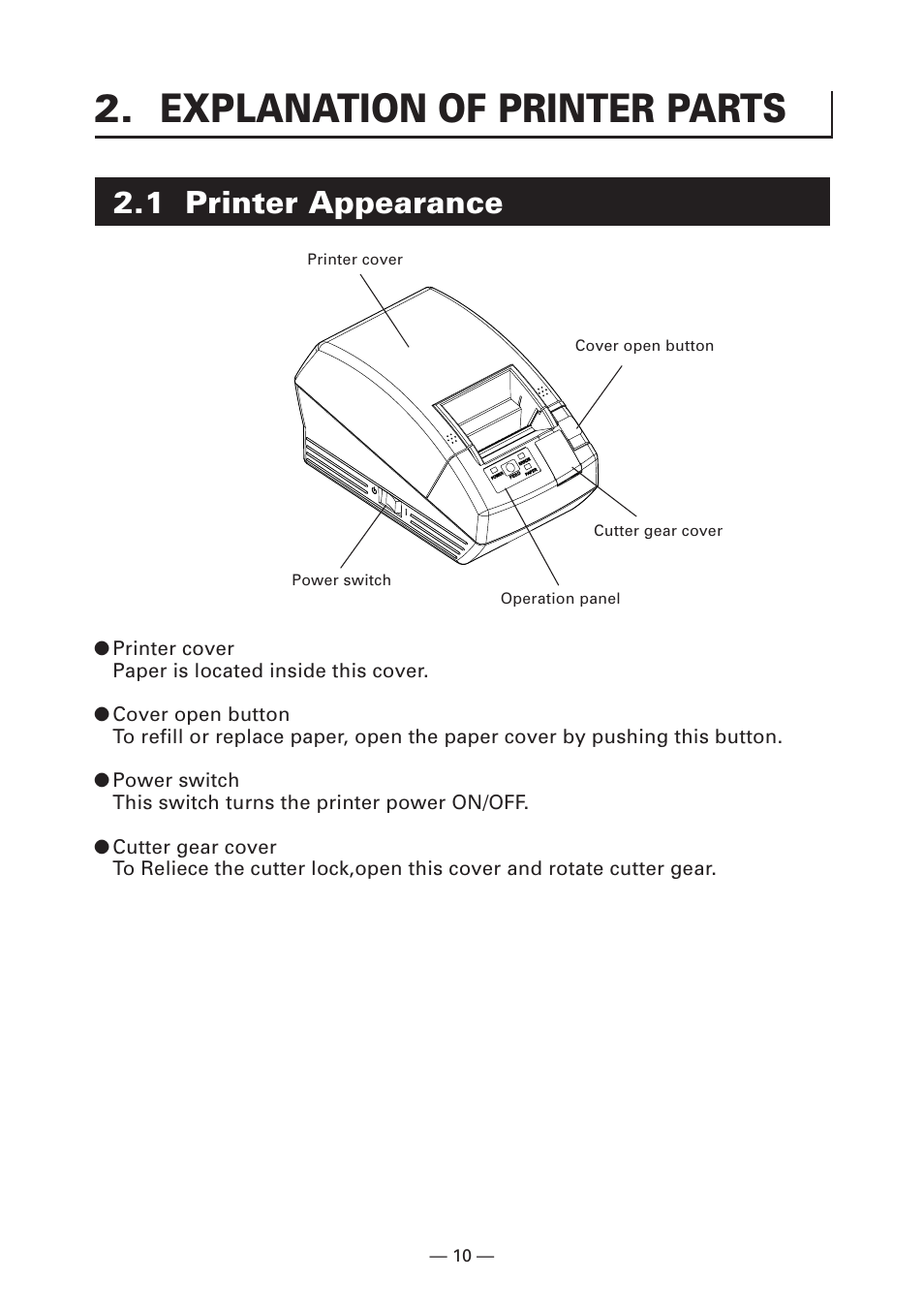 Explanation of printer parts, 1 printer appearance | CITIZEN CT-S281 User Manual | Page 13 / 144