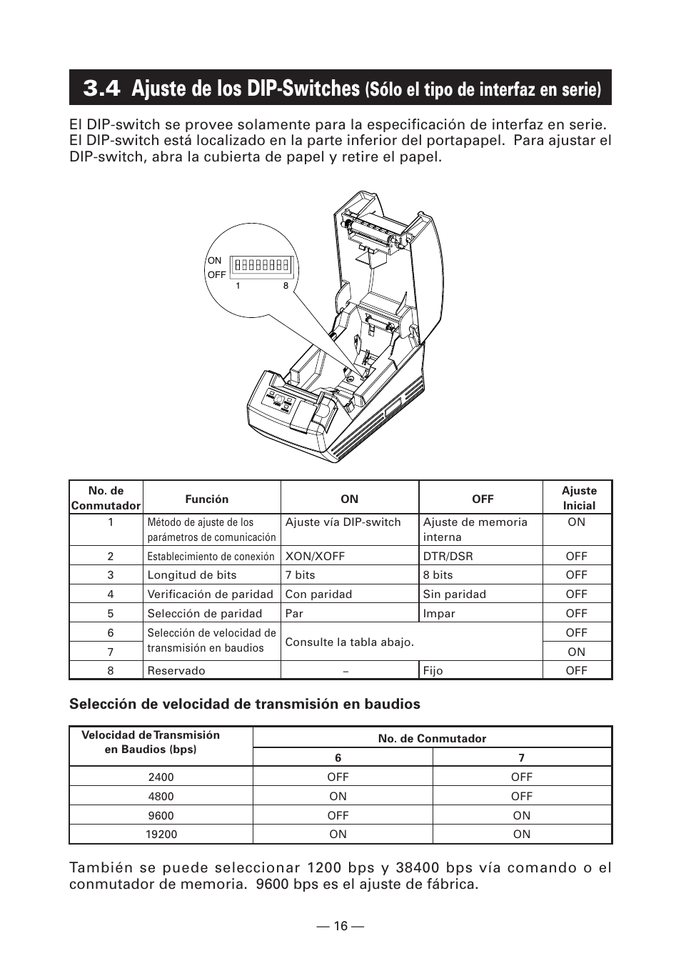 4 ajuste de los dip-switches, Sólo el tipo de interfaz en serie), Selección de velocidad de transmisión en baudios | CITIZEN CT-S281 User Manual | Page 131 / 144