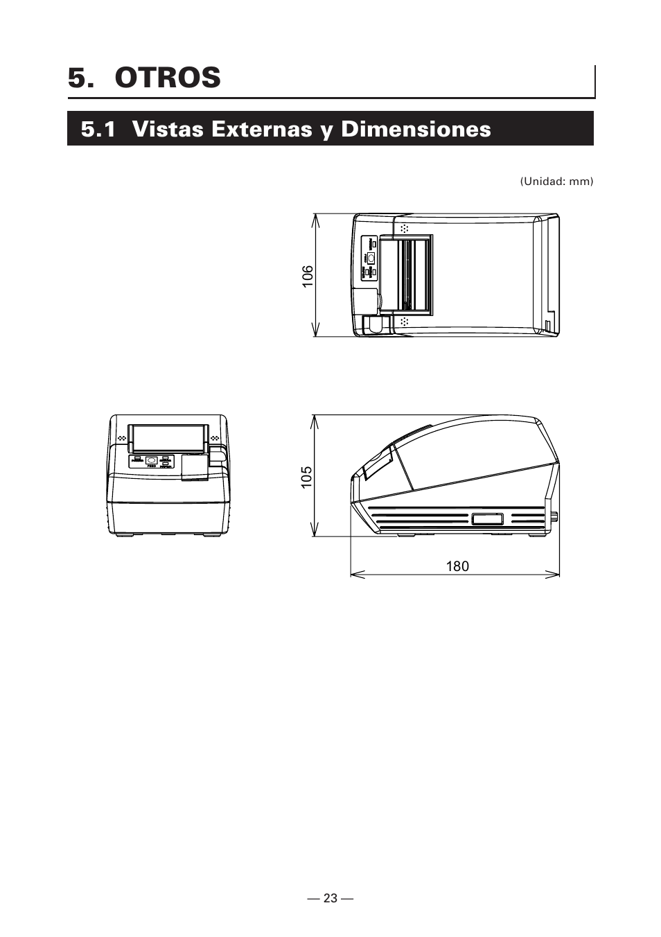 Otros, 1 vistas externas y dimensiones | CITIZEN CT-S281 User Manual | Page 138 / 144