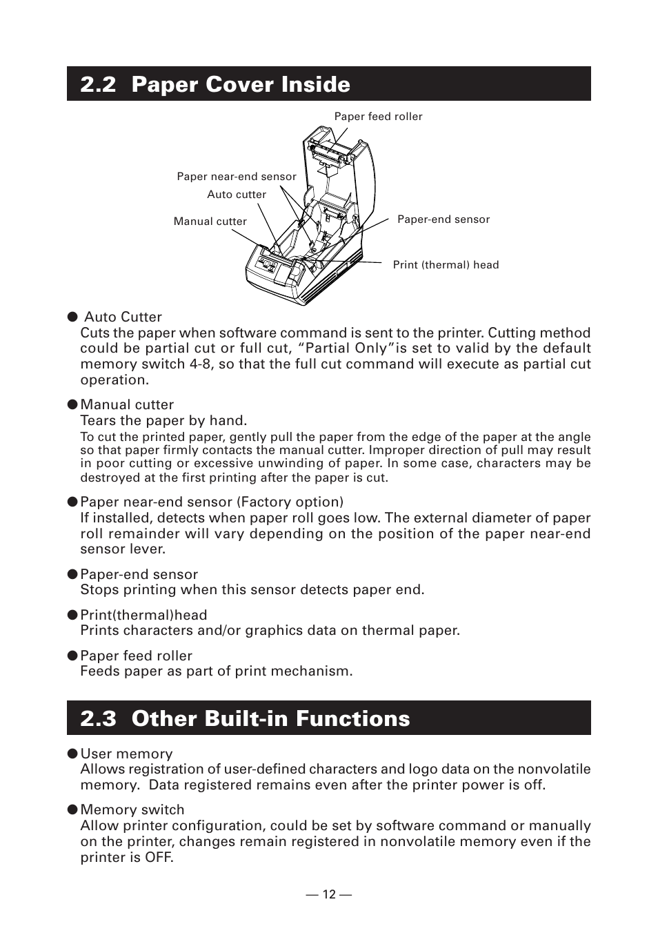 2 paper cover inside, 3 other built-in functions | CITIZEN CT-S281 User Manual | Page 15 / 144